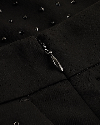 High Waisted Rhinestone Studded Wide Leg Trouser Pant