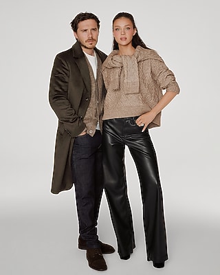 High Waisted Faux Leather Wide Leg Pant