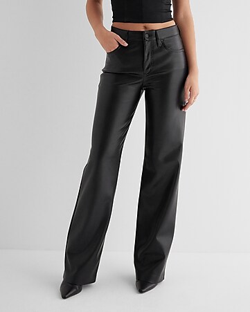 Forever 21 Women's Faux Leather Mid-Rise Flare Pants in Black, XL