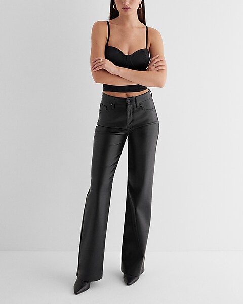 Express High Waisted Faux Leather Wide Leg Palazzo Cargo Pant