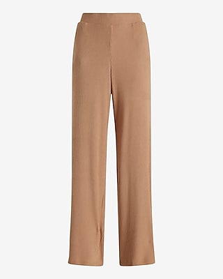 High Waisted Ribbed Cozy Knit Pull On Wide Leg Pant