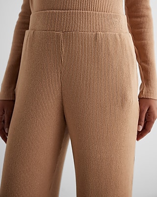 High Waisted Ribbed Cozy Knit Pull On Wide Leg Pant