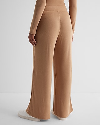 High Waisted Ribbed Cozy Knit Pull On Wide Leg Pant