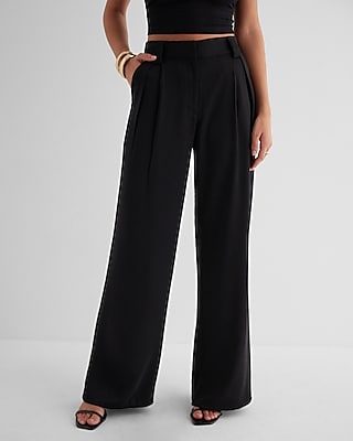 Express, Super High Waisted Drape Wide Leg Dress Pant in Ivory