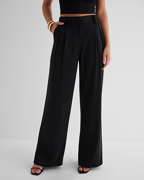 Stretch Twill Cropped Wide Leg Pants Womens High Waist Casual Pant Tummy  Control