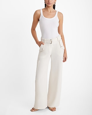 High Waisted Belted Wide Leg Cargo Pant