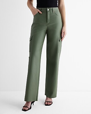 High Waisted Faux Leather Wide Leg Cargo Pant - image 2