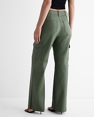 High Waisted Faux Leather Wide Leg Cargo Pant - image 3