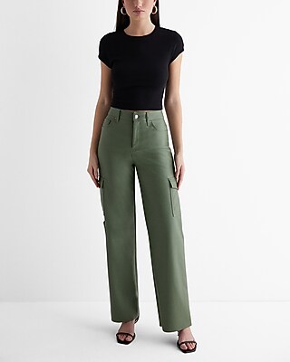 High Waisted Faux Leather Wide Leg Cargo Pant - image 4