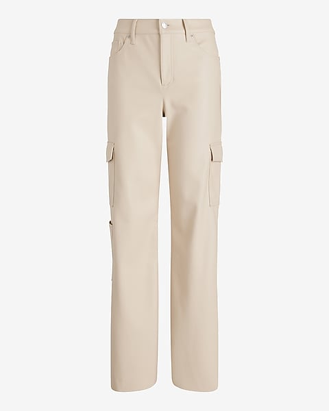 High Waisted Faux Leather Wide Leg Cargo Pant | Express High Waisted Faux Leather Wide Leg Cargo Pant | Express