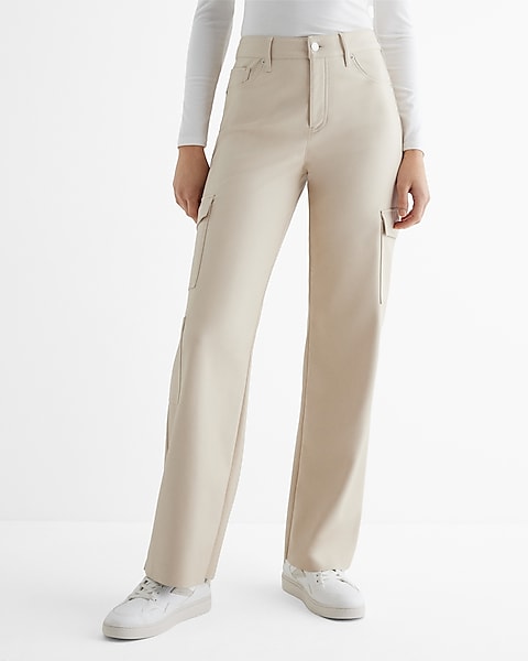 High Waisted Faux Leather Wide Leg Cargo Pant | Express High Waisted Faux Leather Wide Leg Cargo Pant | Express
