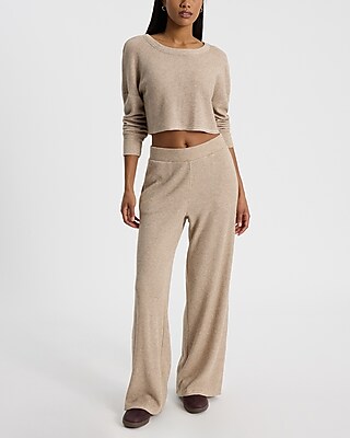 High Waisted Glitter Waffle Pull On Wide Leg Pant