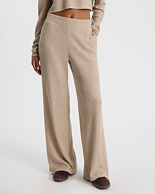 High Waisted Glitter Waffle Pull On Wide Leg Pant