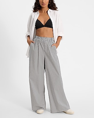 High Waisted Striped Pull On Wide Leg Pant