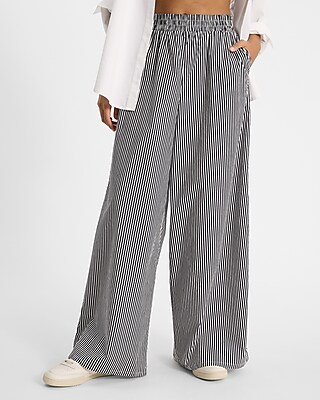 High Waisted Striped Pull On Wide Leg Pant