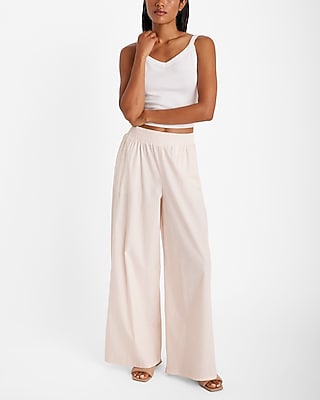 High Waisted Poplin Striped Pull On Wide Leg Pant | Express