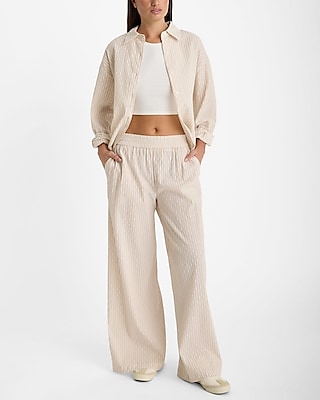 High Waisted Striped Pull On Wide Leg Pant