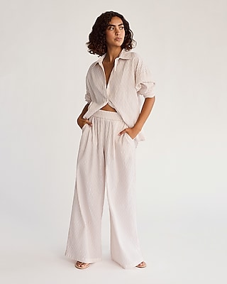 High Waisted Striped Pull On Wide Leg Pant