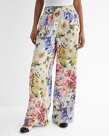 NEW Express floral ankle high rise pull on pants extra small pockets  stretchy