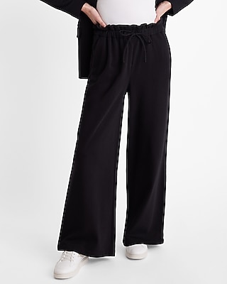 High Waisted Knit Drawstring Paperbag Wide Leg Pant | Express