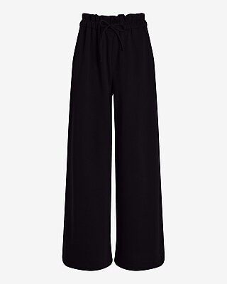 High Waisted Knit Drawstring Paperbag Wide Leg Pant | Express
