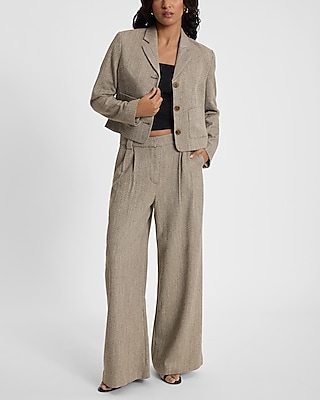 Textured Herringbone High Waisted Relaxed Trouser