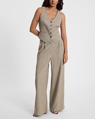 Textured Herringbone High Waisted Relaxed Trouser