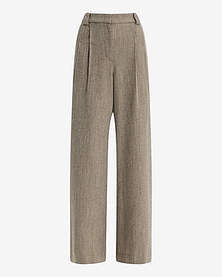 Textured Herringbone High Waisted Relaxed Trouser