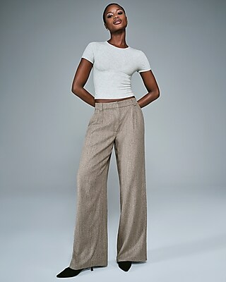 Textured Herringbone High Waisted Relaxed Trouser