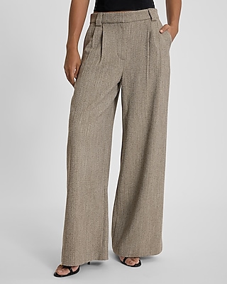 Textured Herringbone High Waisted Relaxed Trouser