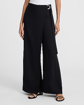 High Waisted Belted Wrap Wide Leg Pant