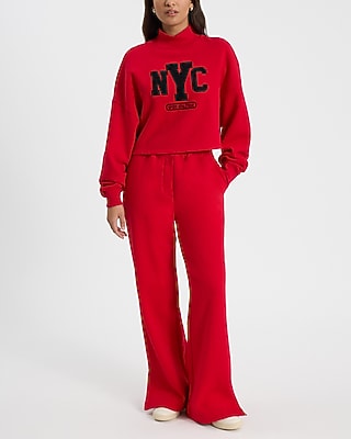 High Waisted Wide Leg Fleece Sweatpants