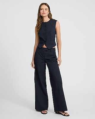 Editor Pinstripe Seersucker Mid Rise Wide Leg Pant
