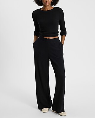 High Waisted Waffle Pull On Wide Leg Pant | Express