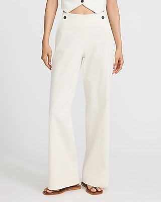 High Waisted Contrast Button Wide Leg Pant