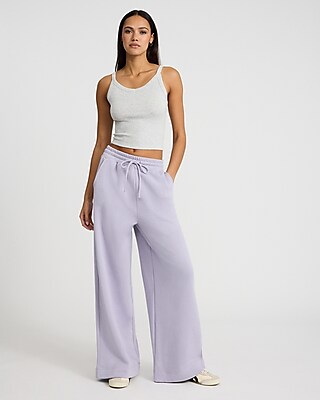 High Waisted Wide Leg Drawstring Fleece Sweatpants