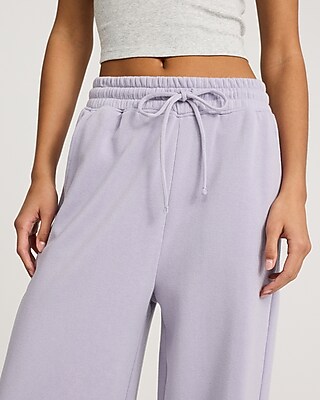 High Waisted Wide Leg Drawstring Fleece Sweatpants