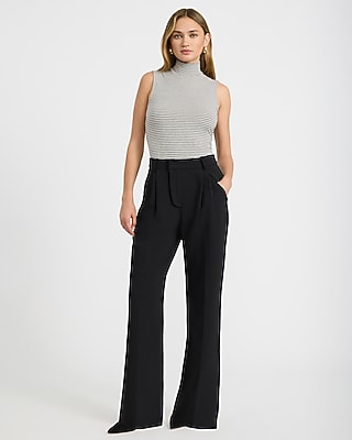 High Waisted Button Front Pleated Straight Pant - thumbnail 3