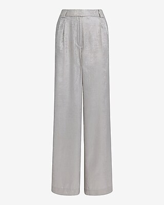 High Waisted Silver Metallic Relaxed Trouser - image 4