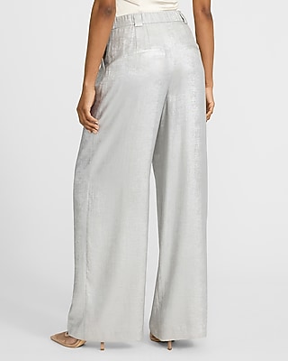 High Waisted Silver Metallic Relaxed Trouser - image 2