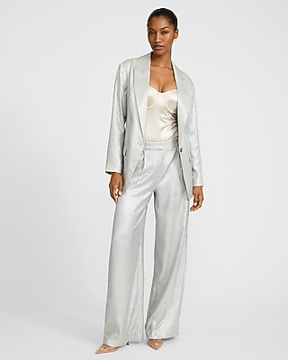 High Waisted Silver Metallic Relaxed Trouser - image 3