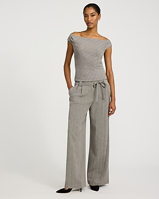 Textured Striped High Waisted Relaxed Trouser