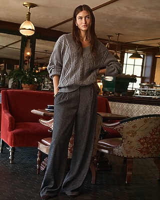 Mini Herringbone High Waisted Relaxed Trouser | Express