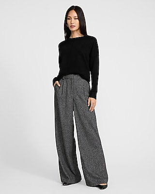 Mini Herringbone High Waisted Relaxed Trouser
