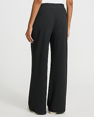 Cozy Ribbed High Waisted Pull On Wide Leg Pant
