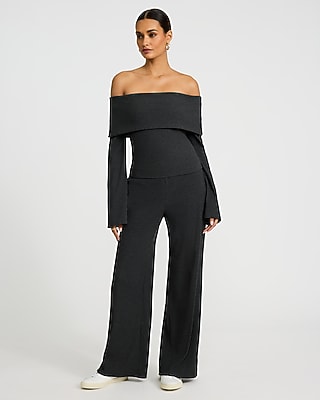 Cozy Ribbed High Waisted Pull On Wide Leg Pant
