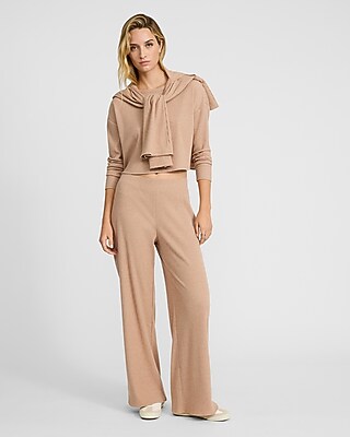 Cozy Ribbed High Waisted Pull On Wide Leg Pant