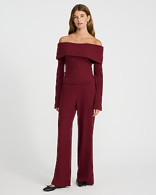 Cozy Ribbed High Waisted Pull On Wide Leg Pant