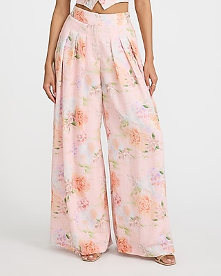 Floral High Waisted Pleated Ultra Wide Leg Pant