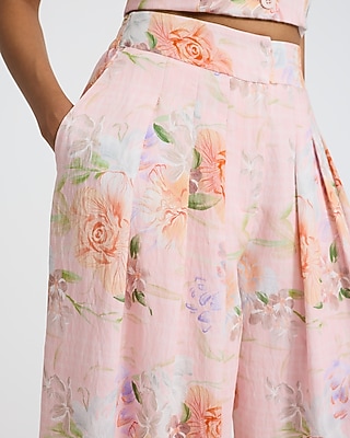 Floral High Waisted Pleated Ultra Wide Leg Pant